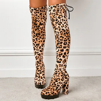 Новые женские сапоги на высоком каблуке с сексуальным леопардовым принтом и модными ботинками Woman Зима 2022