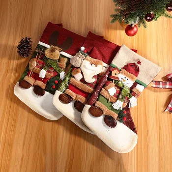 Вязаный объемный подарочный пакет с Санта-Снеговиком, Рождественские носки, детский подарочный пакет, гетры