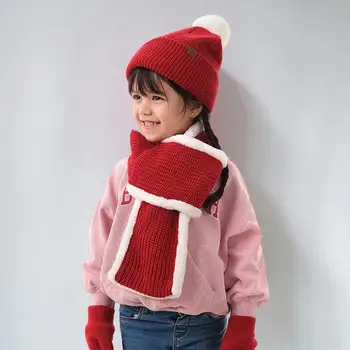 От 1 до 8 лет Вязаная шапка для девочек и мальчиков, теплая зимняя вязаная шапка с меховым шариком, детские шапки, шарф, 3 шт./компл.