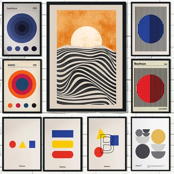 Выставка Bauhaus Уникальная геометрическая живопись на холсте, минималистичные художественные плакаты, абстрактные настенные рисунки для домашнего декора