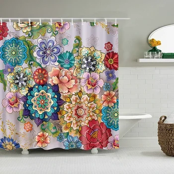 Занавески для душа с цветочным рисунком, винтажная занавеска для ванной с крючками, занавеска с принтом из полиэфирной ткани для ванной комнаты Cortina Ducha