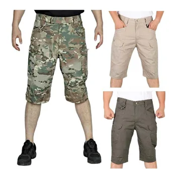 Мужские тактические брюки с множеством карманов, эластичные брюки для пригородных поездок длиной до икр, мужские облегающие водонепроницаемые брюки-карго