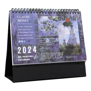 Настольный календарь на 2024 год, рисунок масляной живописи, Перевернутый дизайн, Планировщик расписания, Орнамент для настольного календаря
