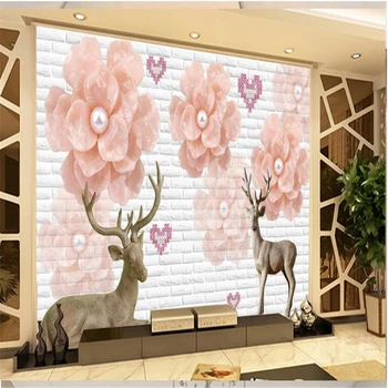 beibehang 3d фотообои на заказ, настенные фрески, наклейки на стены, Жемчужный цветок, лось, любовь, романтика, романтический фон для гостиной