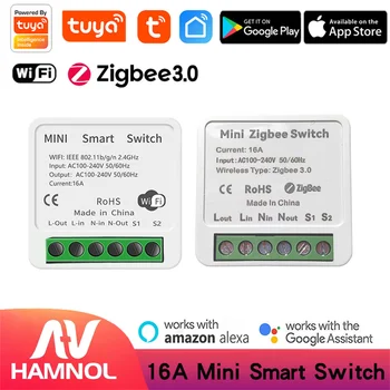 16A Tuya 2.4G WiFi Zigbee 3.0 Mini Smart Switch DIY Light 2-полосный модуль автоматизации управления через Alexa Google Home Яндекс Алиса