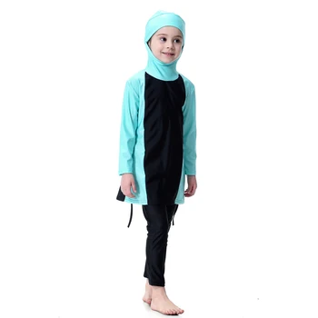 Для девочек-мусульманок от 3 до 12 лет, одежда для плавания с длинными рукавами и капюшоном, подходящая по цвету, арабские детские купальники из 2 предметов