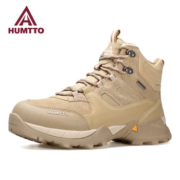Водонепроницаемые походные ботинки HUMTTO, Роскошная дизайнерская уличная походная обувь для мужчин, Альпинистские кроссовки, кожаные защитные мужские ботильоны
