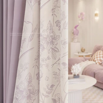 Занавески во французском ретро-кремовом стиле для спальни девочек, затемнение в стиле принцессы, 2024 Новые шторы для комнаты девочек, фиолетовые бархатные шторы на балкон.