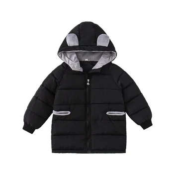 Новое зимнее хлопковое пальто для девочек со шляпой, детское утепленное теплое хлопковое пальто с задним карманом средней длины