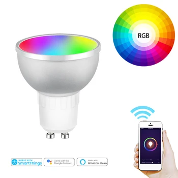 Умная светодиодная лампа Tuya Gu10 5 Вт RGBCW с поддержкой голосового управления Alexa Echo Plus Home SmartThings Need Gateway
