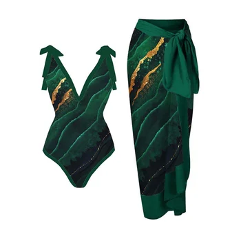 Винтажный купальник 2023 года Темно-зеленый с глубоким V-образным вырезом, праздничная пляжная одежда, дизайнерский купальный костюм, летняя одежда для серфинга