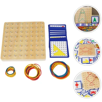 1 Комплект деревянной геоборды с карточками с рисунками занятий и фигурками-головоломками из резинки, настольная игрушка