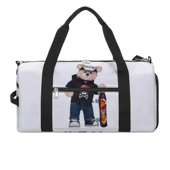 Спортивная сумка для скейтбординга Модная спортивная сумка с медведем с обувью Крутое животное Мужская Женская уличная сумка Красочный Багаж Сумка для фитнеса