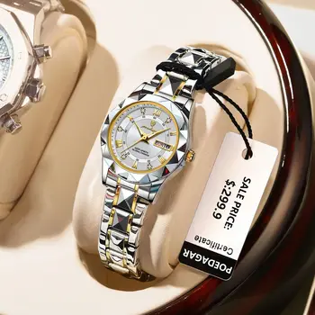 Женские часы POEDAGAR, роскошные светящиеся водонепроницаемые женские часы с датой недели, кварцевые женские часы из нержавеющей стали, женские часы