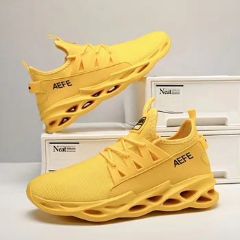 Большие размеры 40-47, мужская спортивная обувь для бега, зелено-желтые мужские спортивные кроссовки для тренировок, Дышащая сетчатая молодежная спортивная обувь для бега