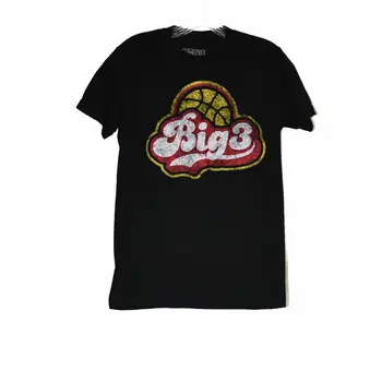 Мужская черная футболка Big 3 из хлопка с графическим принтом, Короткий рукав, круглый вырез, Размер S