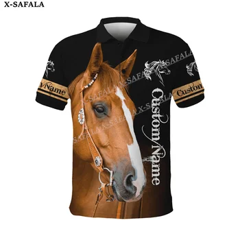 Пользовательское название Love Horse Красивые Лошади Животные С 3D принтом Мужчины Женщины Тонкий Воротник рубашки Поло с коротким рукавом Уличная Одежда Повседневная футболка-9