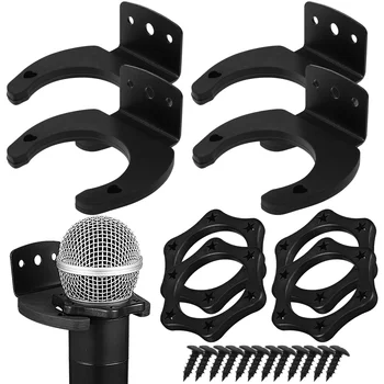 4 комплекта микрофона, черный силиконовый беспроводной крючок-вешалка + Шестиугольное противоскользящее кольцо, 4 шт, подставка для микрофонов, силикагель