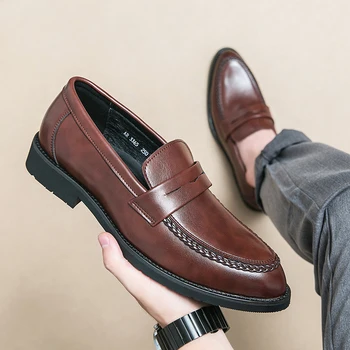 Классическая брендовая мужская обувь из натуральной кожи, мужская профессиональная деловая обувь, Мужская повседневная обувь с острыми носками, Универсальные мужские лоферы