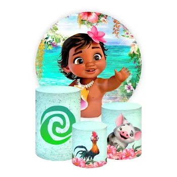 Круглый фон Disney Girls Moana, вечеринка по случаю дня рождения, детский душ, фотография на океанском пляже, обложка, украшение круга