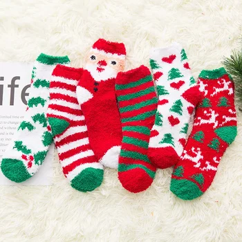 Осенние и зимние рождественские носки из кораллового бархата, женские полувельветовые домашние носки для сна с рисунком из мультфильма, носки на месяц вперед