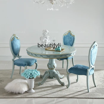 Небольшая квартира в пасторальном стиле, 1,2 м, Обеденные столы и стулья из массива дерева, набор Tiffany Blue, Обеденный стол из массива дерева