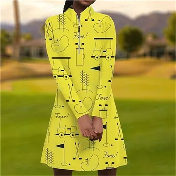 Осеннее женское платье для гольфа с длинным рукавом, новое платье с принтом Golf Element, для фитнеса, комфортного отдыха, спорта, короткое платье с длинным рукавом