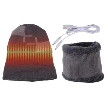 Зимняя Термальная Вязаная Шапка Термальная Вязаная Электрическая Шапка USB Heated Hat Шарф Комплект Мягкий Теплый Шарф С Помпоном Вязаная Шапка Для Бега На лыжах