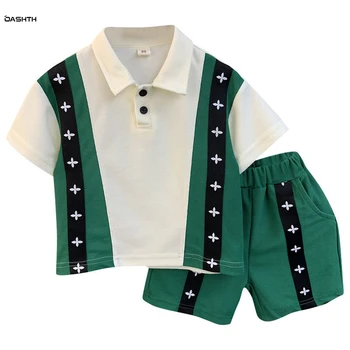 Летний костюм для мальчиков OASHTH, новая детская рубашка-поло, шорты, модный детский комплект из двух предметов