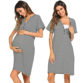 Пижама для беременных, полосатая одежда для беременных, одежда для кормления с короткими рукавами для беременных женщин