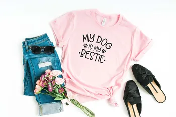Skuggnas My Dog Is My Bestie Забавная футболка с графическим рисунком Модная хлопковая рубашка Подарок для мамы собаки Повседневные топы унисекс Прямая поставка