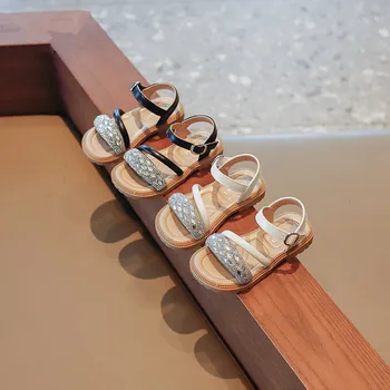 Летние Новые сандалии для маленьких девочек, модные тапочки принцессы со стразами, детская пляжная обувь, детская пляжная обувь