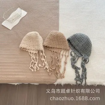 Шляпа В Корейском Стиле Детская Повседневная Мода Ручной Работы Простота Теплая Удобная Шерстяная Шляпа Зимняя Плюшевая Теплая Шляпа
