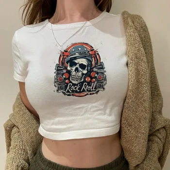 Эстетичный винтажный укороченный топ Guns n Roses 2000-х, женские сказочные футболки в стиле гранж-гот, милые винтажные футболки
