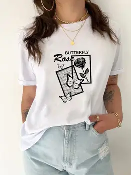 Трендовая футболка с милым принтом в виде буквы бабочки, топ, женская модная повседневная одежда, Женская футболка с графическим рисунком, Футболка с коротким рукавом