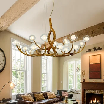 Светодиодная люстра в скандинавском ретро стиле с веткой дерева для гостиной, столовой, вестибюля отеля, спальни, подвесных светильников, люстр для домашнего декора, светильников