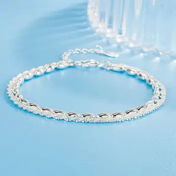 Натуральная двухслойная цепочка из стерлингового серебра 925 пробы, браслет Babysbreath Beans Для женщин, ювелирный подарок для свадебной вечеринки DB1211