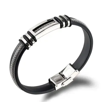Роскошный Классический Черный мужской браслет из нержавеющей стали в стиле панк, Плетеный кожаный браслет, браслет для женщин, подарок оптом
