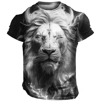 Властная и смелая мужская футболка с 3D-принтом Science Fiction Lion, повседневная уличная крутая и модная футболка оверсайз Y2K