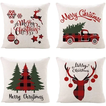Рождественские наволочки, хлопчатобумажные льняные Декоративные наволочки для дивана, кушетки и кровати