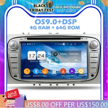 IPS DSP Android 10,0 4 ГБ ОЗУ + 64 ГБ ПЗУ + 8-ЯДЕРНЫЙ Автомобильный DVD-Плеер Wifi Bluetooth 4,2 RDS РАДИО GPS Карта Для Mondeo Tourneo Transit