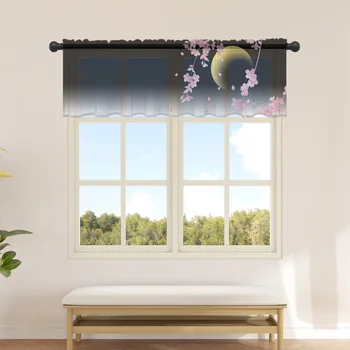Японская вишневая луна, минималистичные короткие прозрачные занавески для гостиной, спальни, детской, тюлевые занавески, шторы на кухонное окно.
