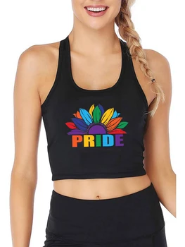 Графический дизайн Pride Rainbow Sunflower Сексуальный облегающий укороченный топ из ЛГБТ хлопка Спортивные майки Для девочек Настраиваемый камзол
