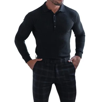 Мужские винтажные весенне-осенние повседневные приталенные рубашки с лацканами, однотонные рубашки с длинным рукавом и пуговицами, топы