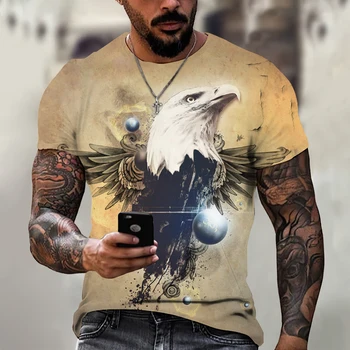 Летняя мужская футболка с 3D принтом Eagle Eagle Pattern, модная повседневная футболка с круглым воротником и коротким рукавом, свободный дышащий топ большого размера