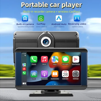 7-дюймовый автомобильный Bluetooth-плеер MP5 с голосовым управлением AI, беспроводной портативный плеер Carplay Android Auto с камерой Dash Cam для безопасного вождения