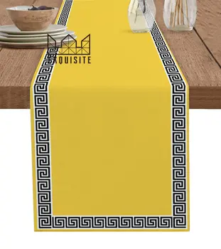 Желтая Геометрическая Зигзагообразная Греческая Ключевая Дизайнерская настольная дорожка, современные настольные бегунки для оформления Свадебной вечеринки, Рождественский стол