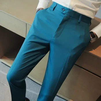 Осенью 2023 года Новые однотонные Прямые повседневные брюки высокого качества Модные Простые Мужские костюмные брюки Официальные Деловые Офисные Социальные Брюки
