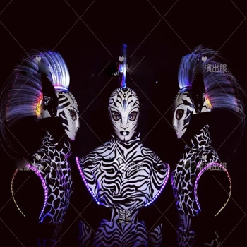 Мускулистые мужские костюмы, светящиеся светодиодами костюмы zebra bar gogo, женский костюм для ночного клуба ds