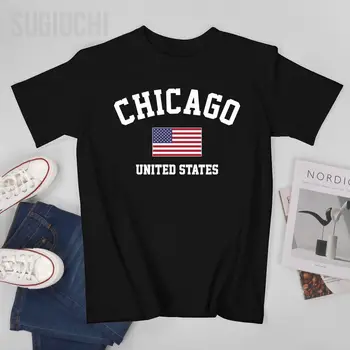 Чикаго, США, Соединенные Штаты Америки, мужские футболки, футболки с круглым вырезом, футболки, женская одежда для мальчиков, 100% хлопок